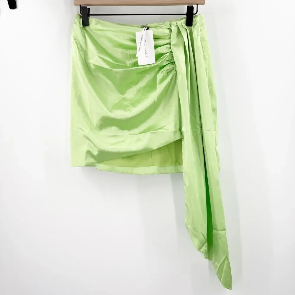 LINE & DOT Skirt SZ Medium Asymetrical Cascade Lizzy Lime Mini Satin Drape NWT